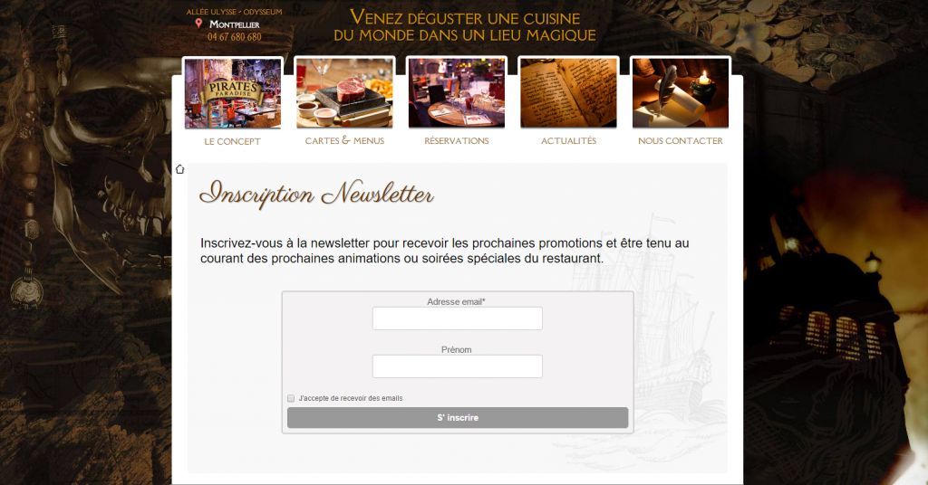 Restaurant Pirates Paradise - inscription newsletter en ligne