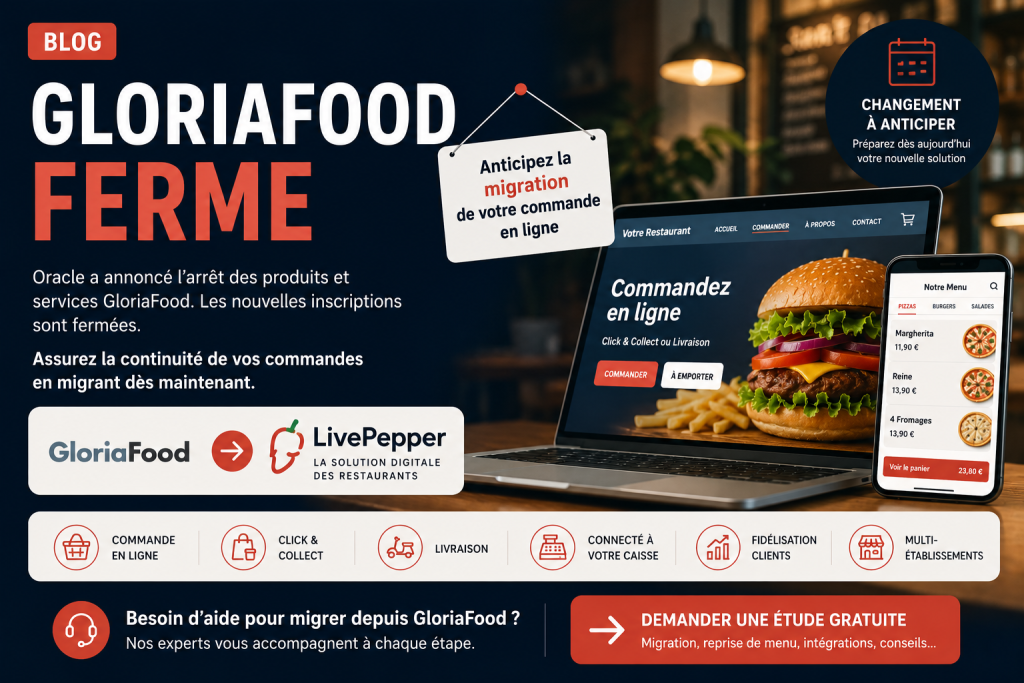 Fermeture de GloriaFood : migration vers LivePepper, alternative de commande en ligne pour restaurant